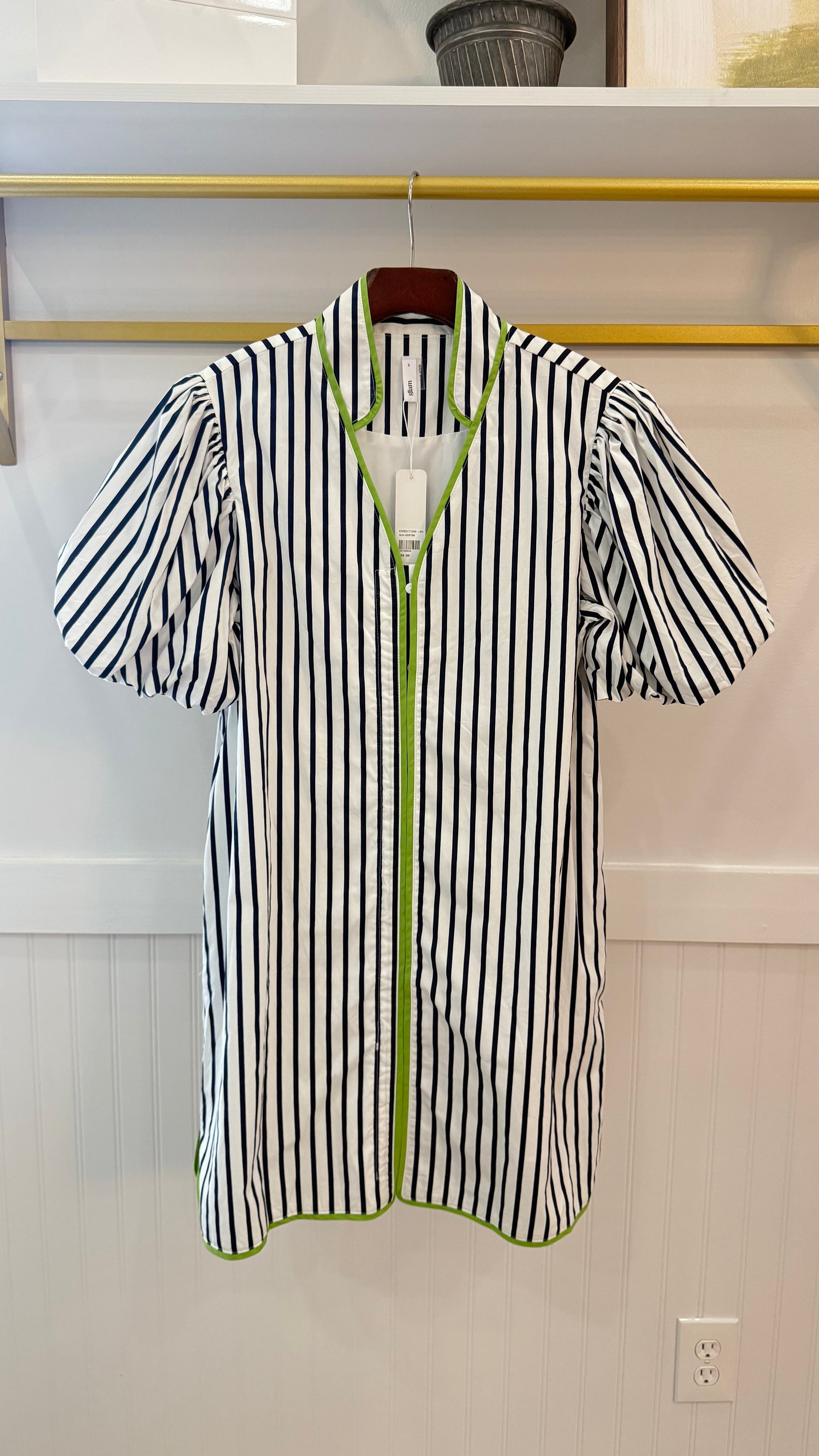 Collar Neck Puff Sleeve Stripe Mini Dress Glam
