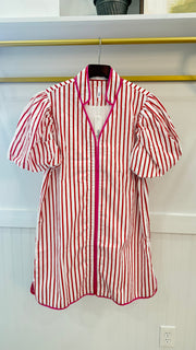 Collar Neck Puff Sleeve Stripe Mini Dress Glam