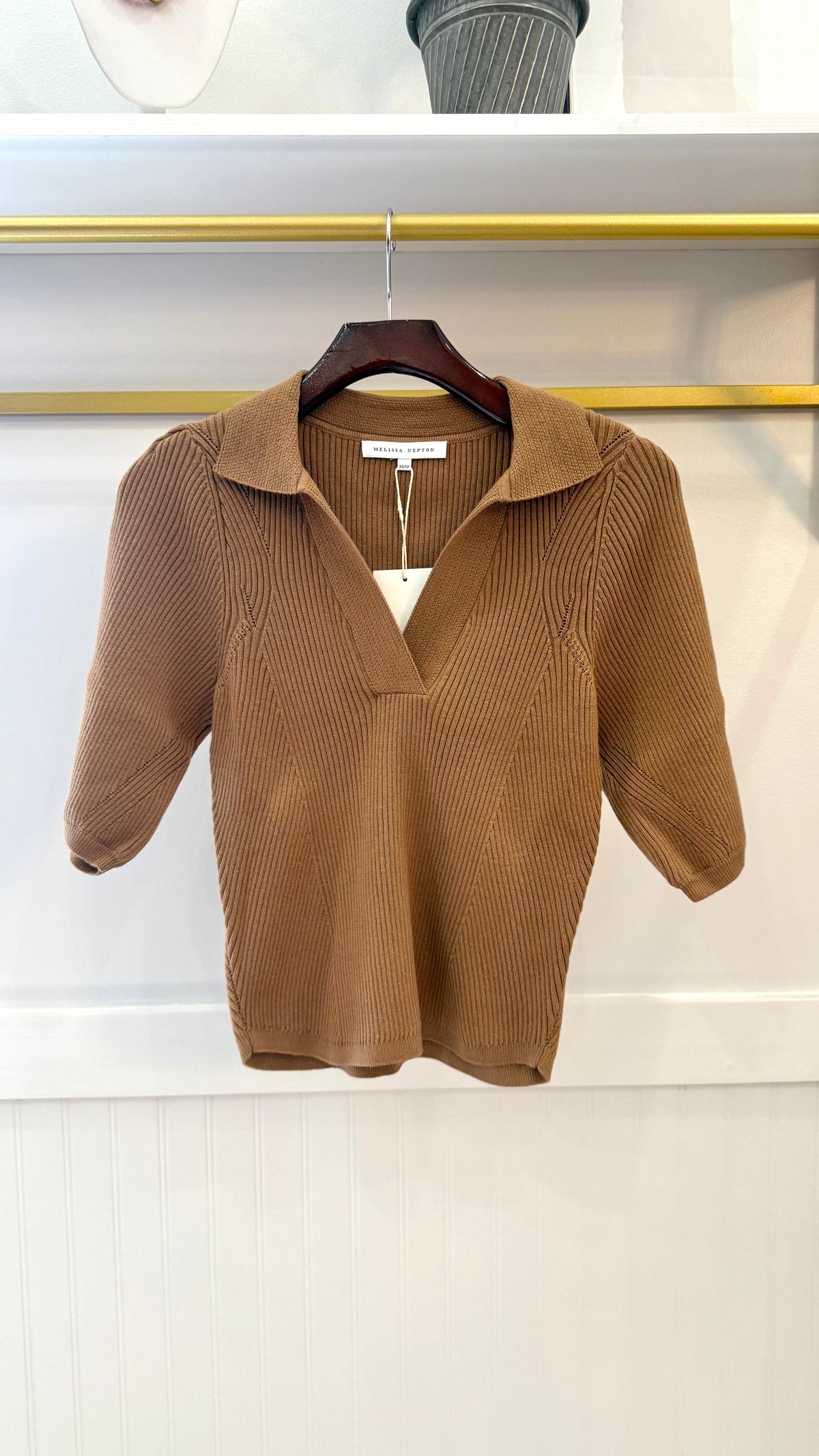 Dita Short-Sleeved Rib-Knit Polo Melissa Nepton