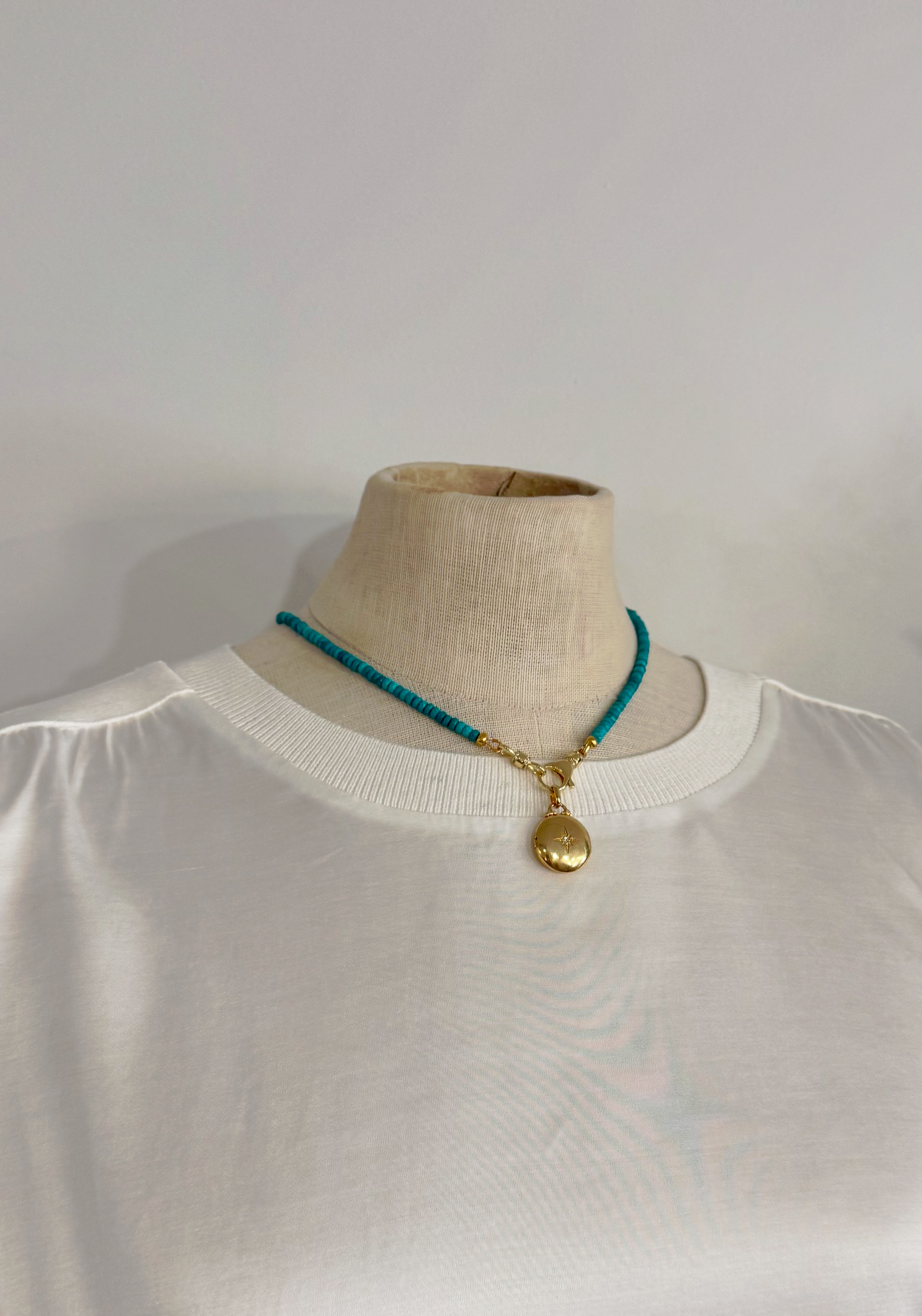 Green Turquoise Necklace with Classic Locket Shiver + Duke