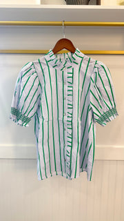 Striped Ruffle Button Up Shirt Entro