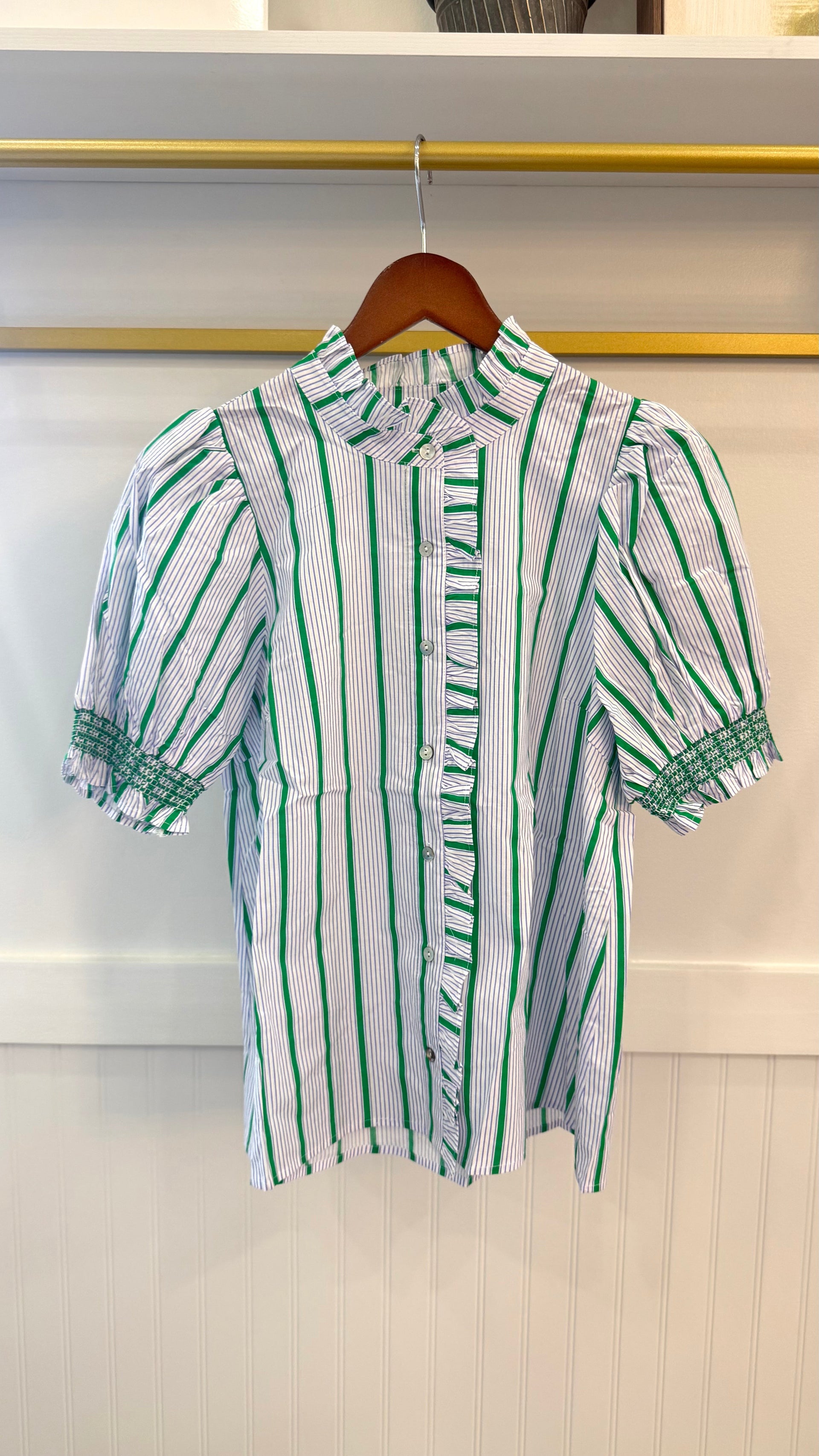Striped Ruffle Button Up Shirt Entro