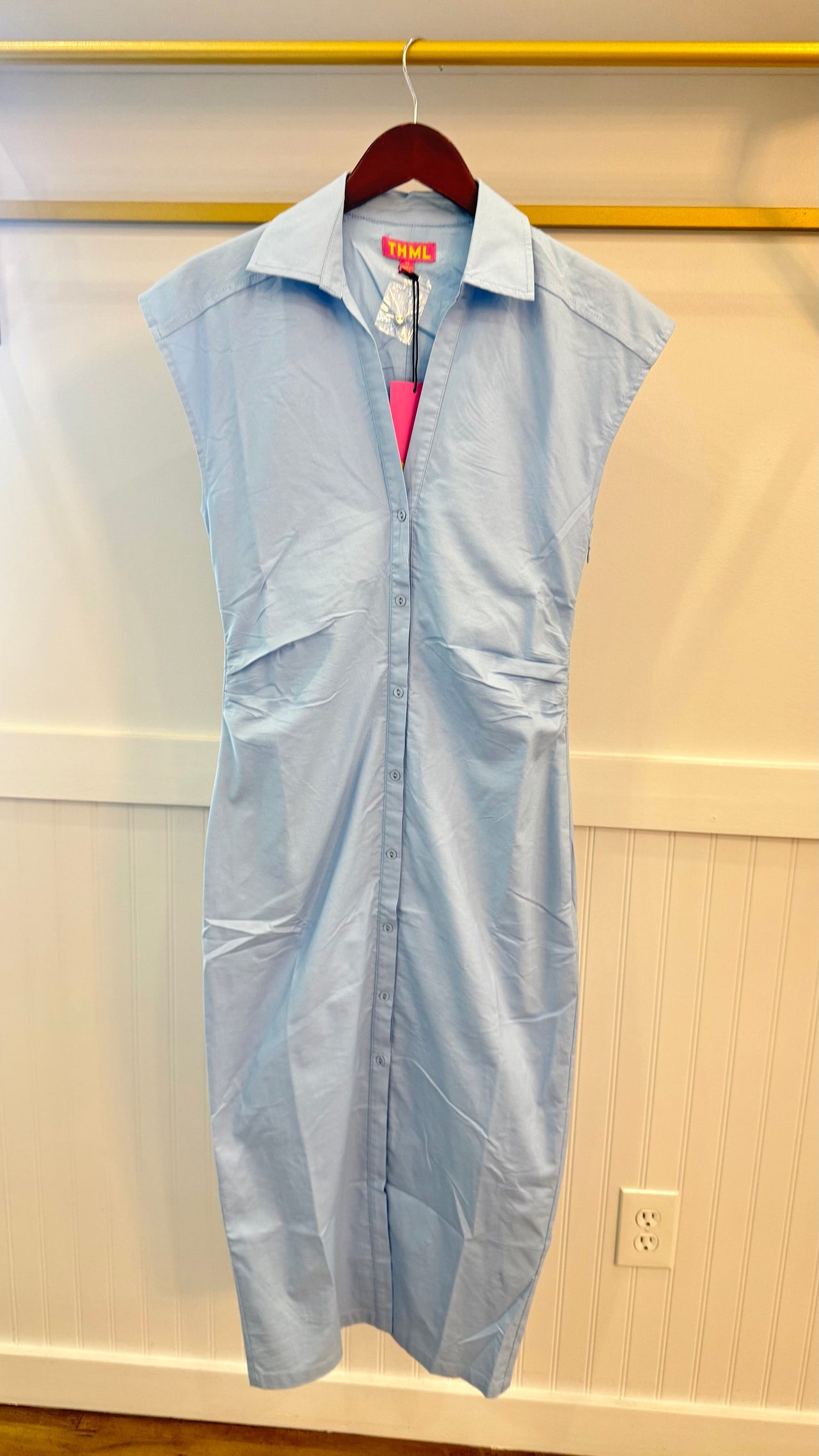 Short Sleeve Button Down Midi Dress THML