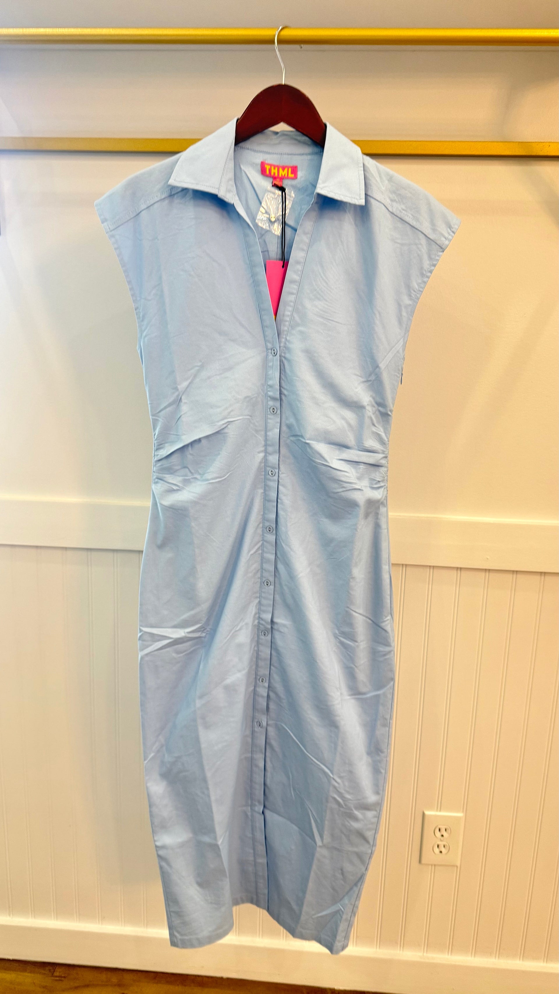 Short Sleeve Button Down Midi Dress THML