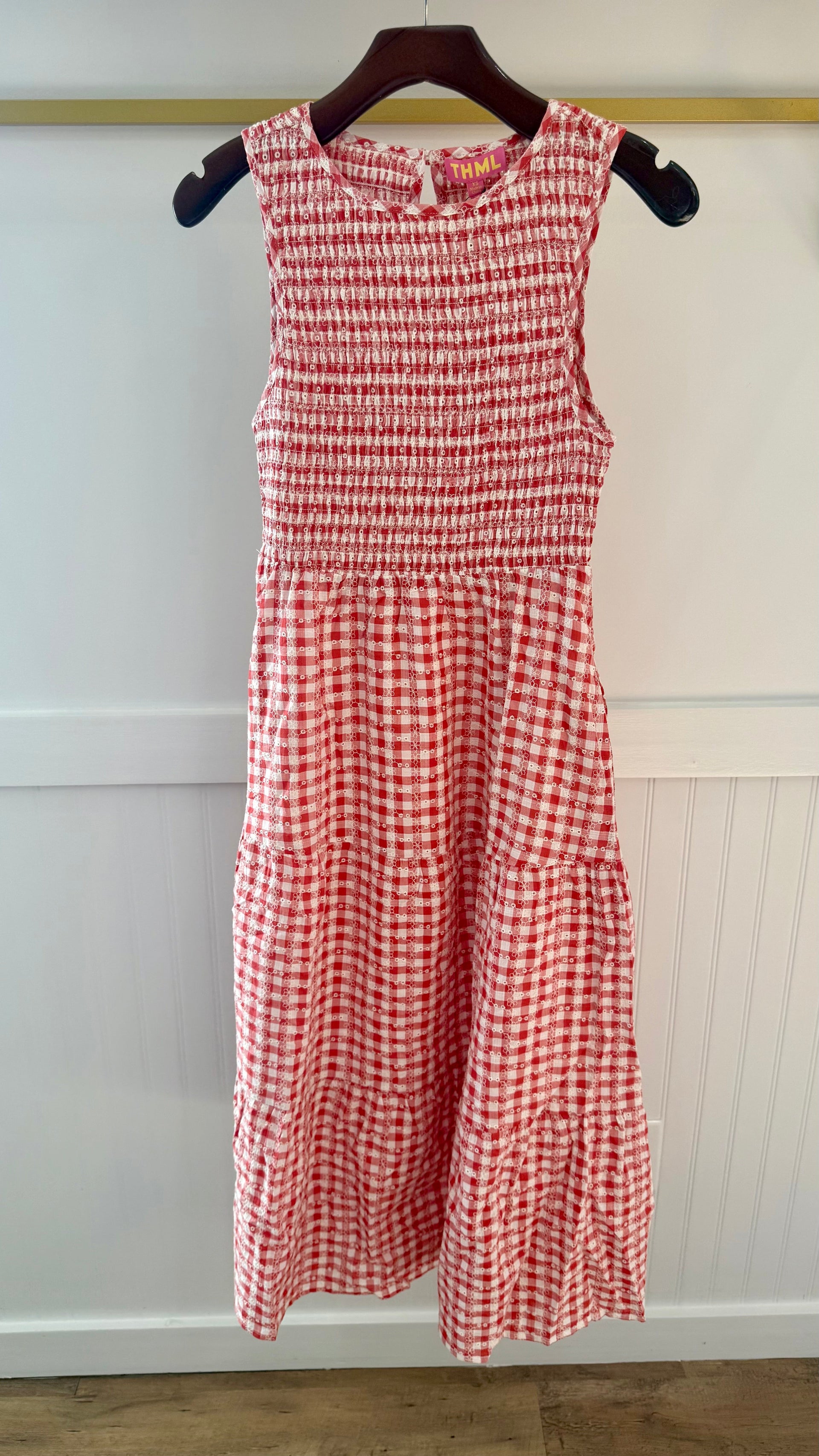 Gingham Smocked Midi Dress THML