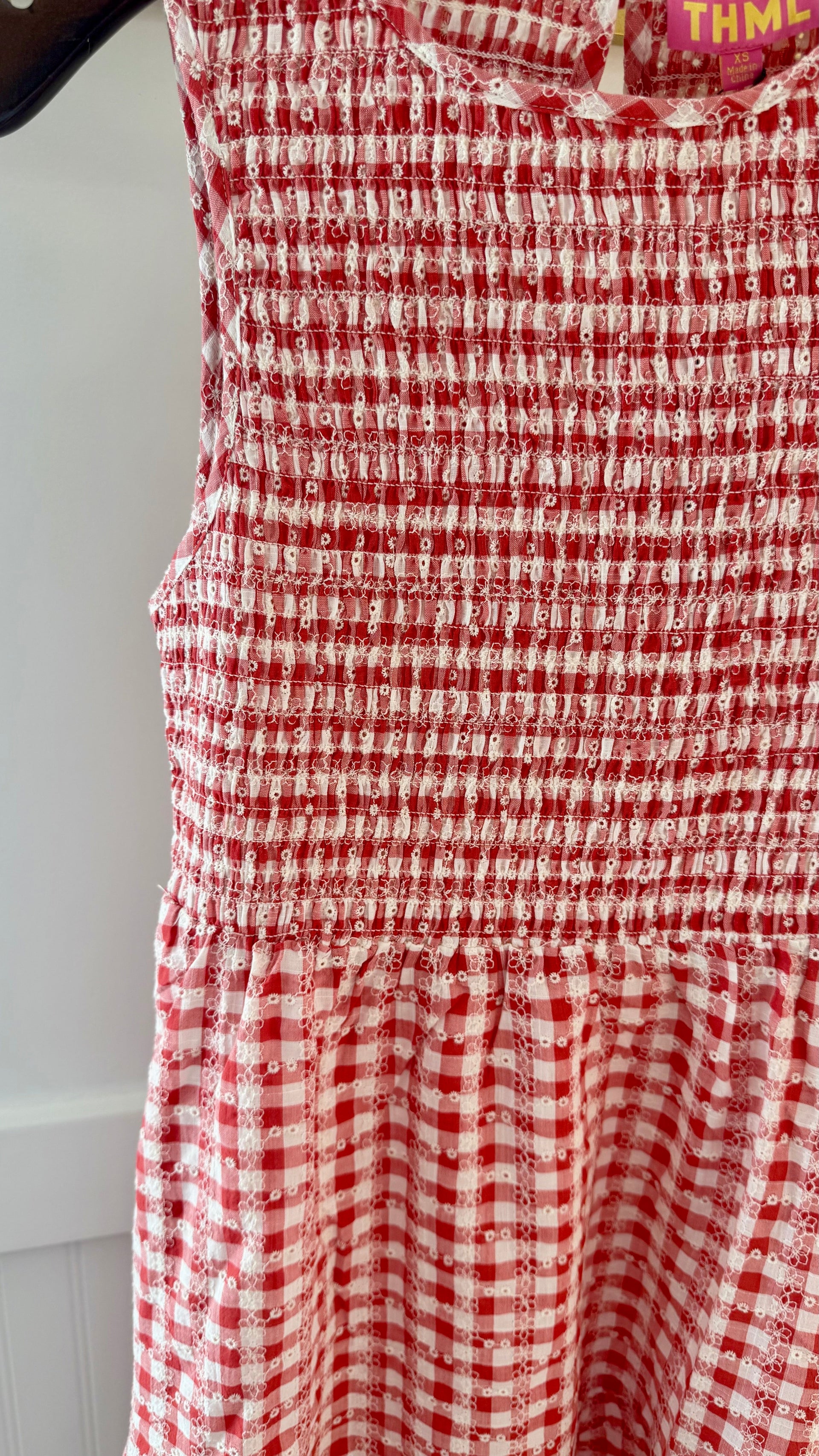 Gingham Smocked Midi Dress THML