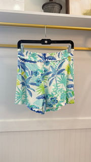 Tropical Print Linen Elastic Ruffle Waistband Shorts Fate