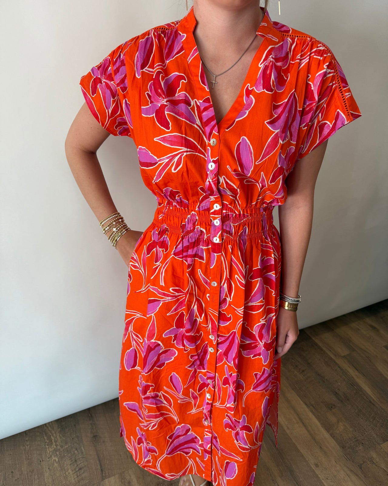 Smocked Waist Floral Dress THML