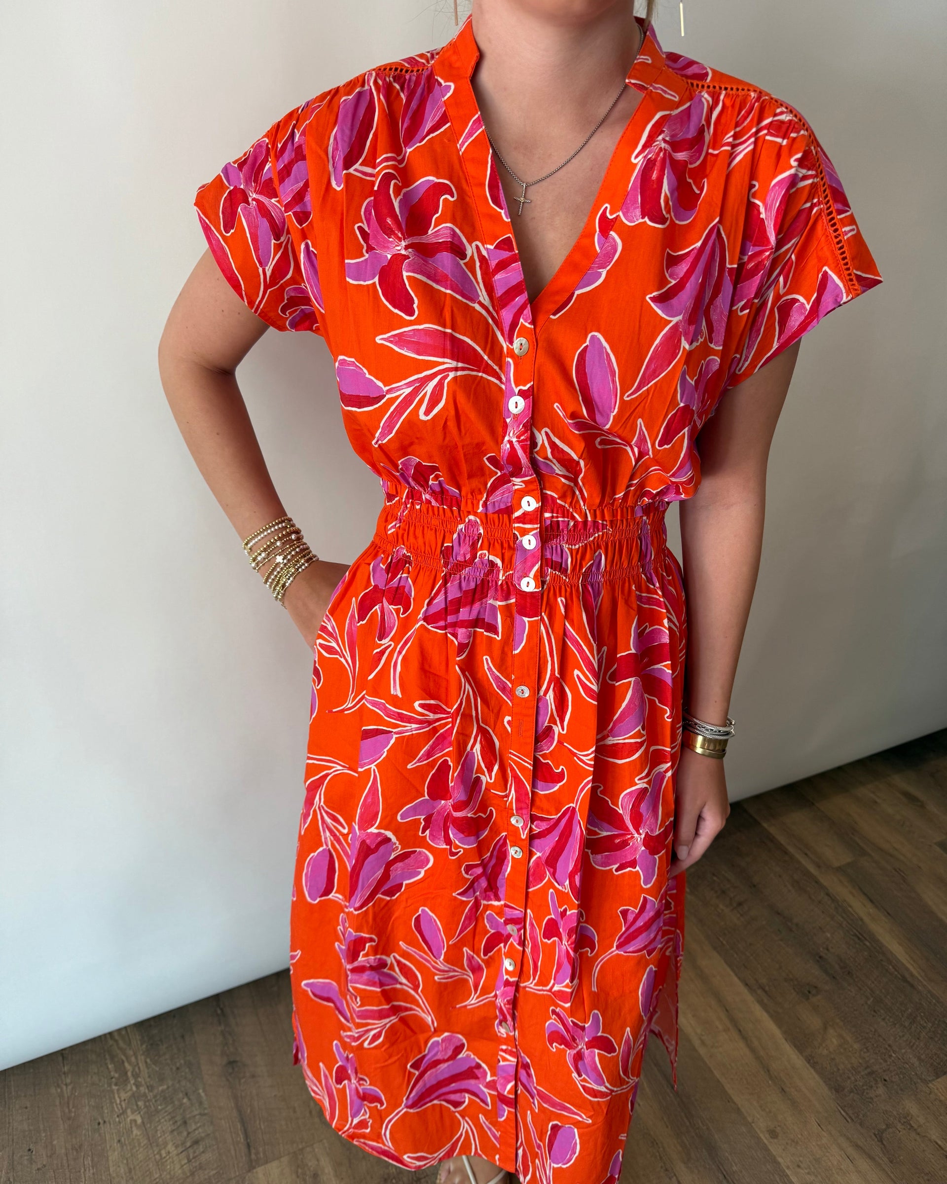 Smocked Waist Floral Dress THML