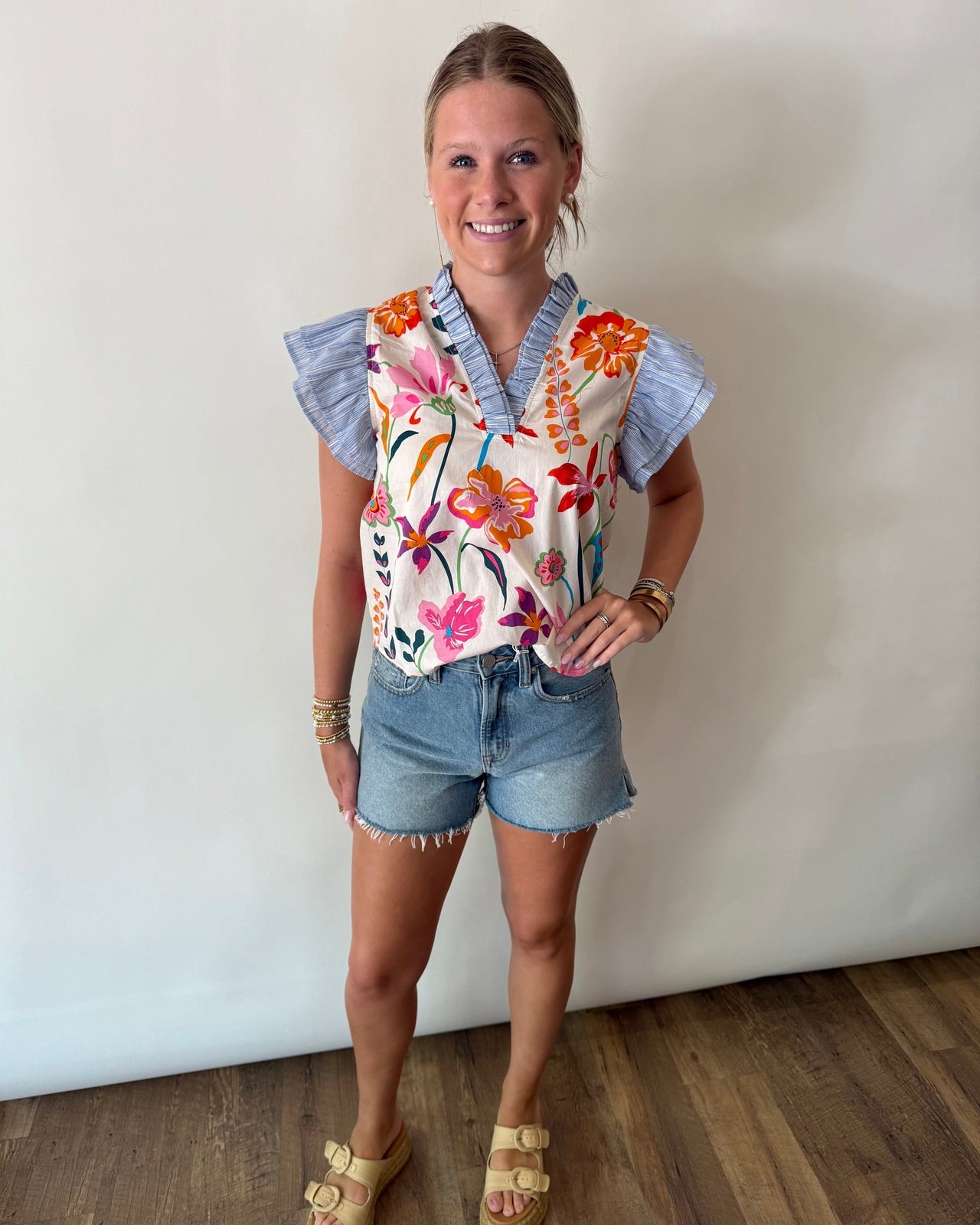 Flutter Sleeve Floral Print Top THML
