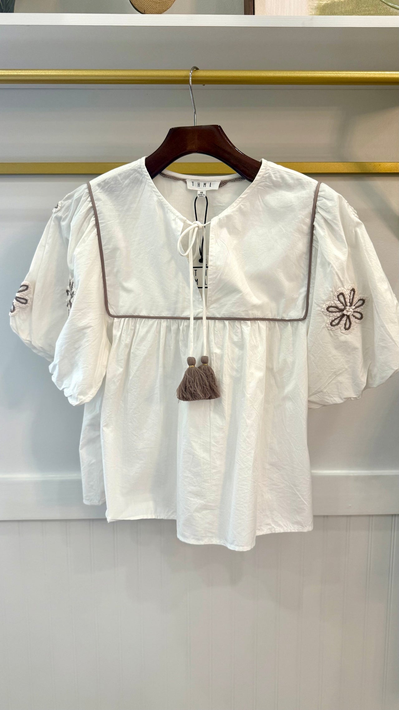 Tassel Short Sleeve Flower Blouse THML