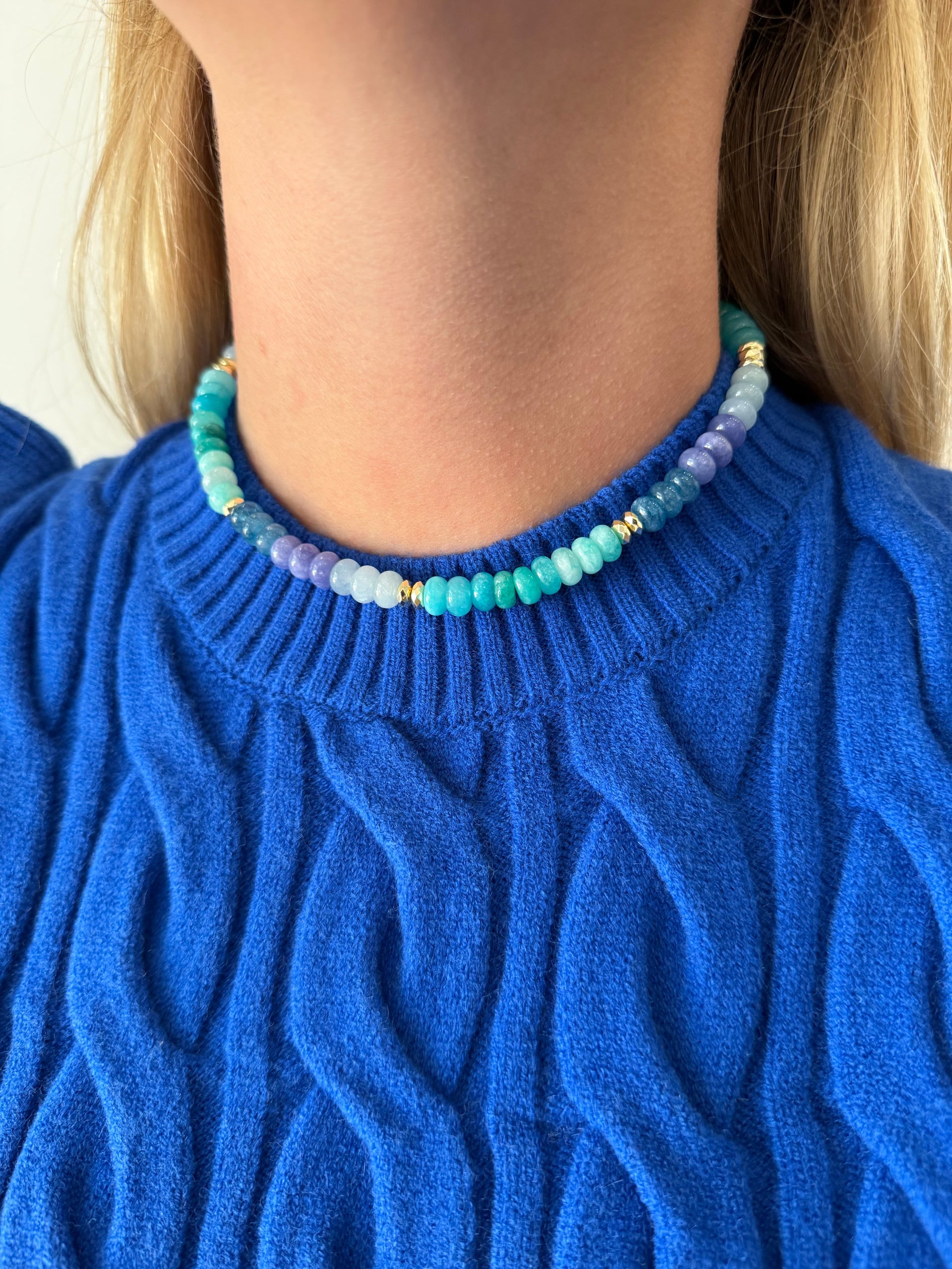 MULTI 8MM RONDELLE GEMSTONE NECKLACE BLUE HUES Tricia Ryan