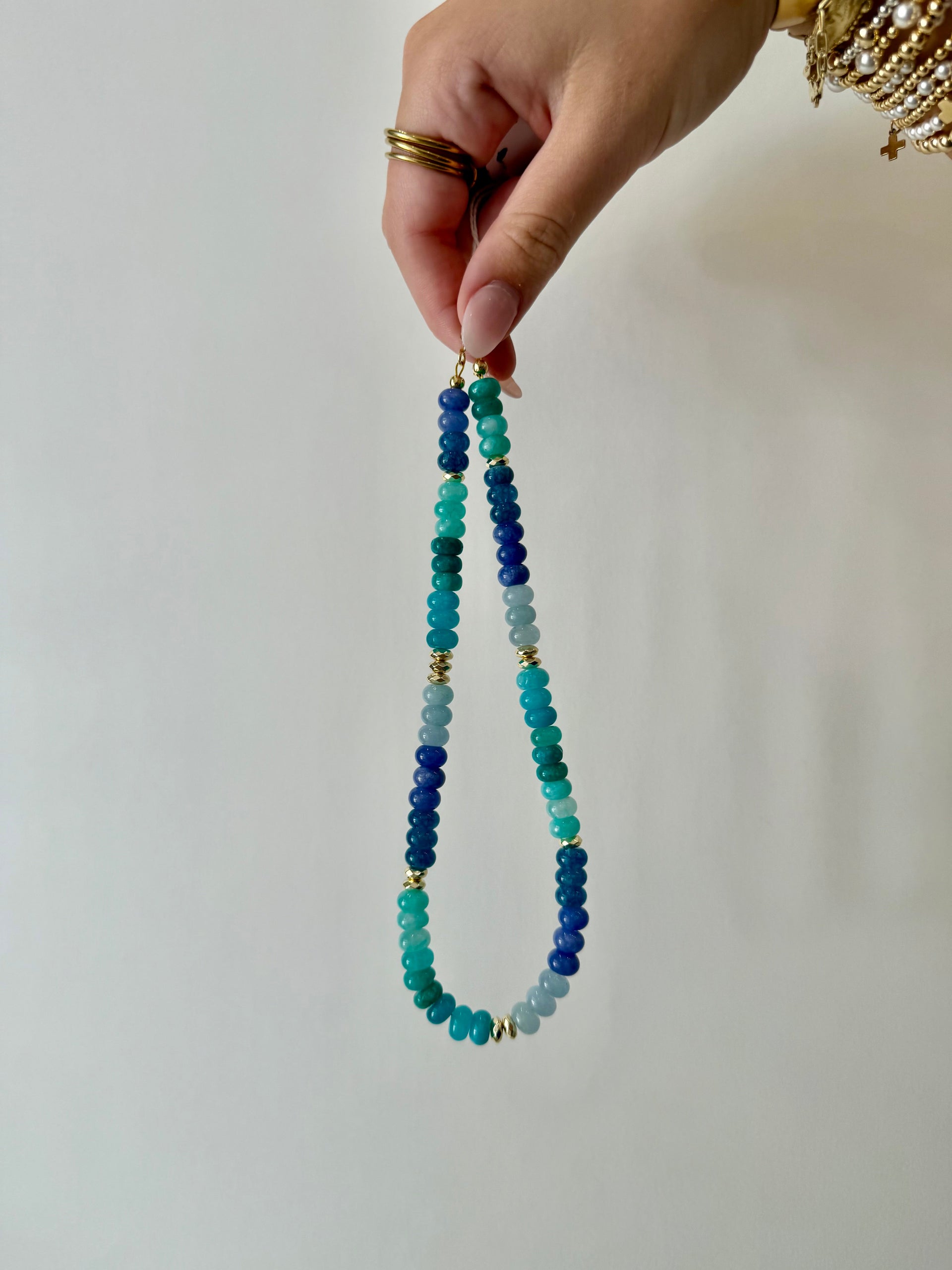 MULTI 8MM RONDELLE GEMSTONE NECKLACE BLUE HUES Tricia Ryan