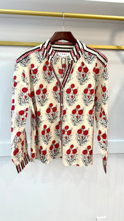 Red Floral Long Sleeve Collared Shirt THML