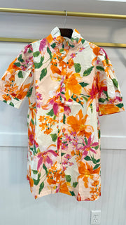 Ruffled Neck Button Down Short Sleeve Mini Dress Fate