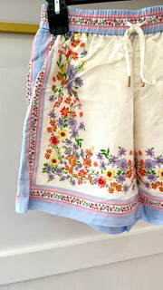 Watercolor Floral Shorts Skies are Blue