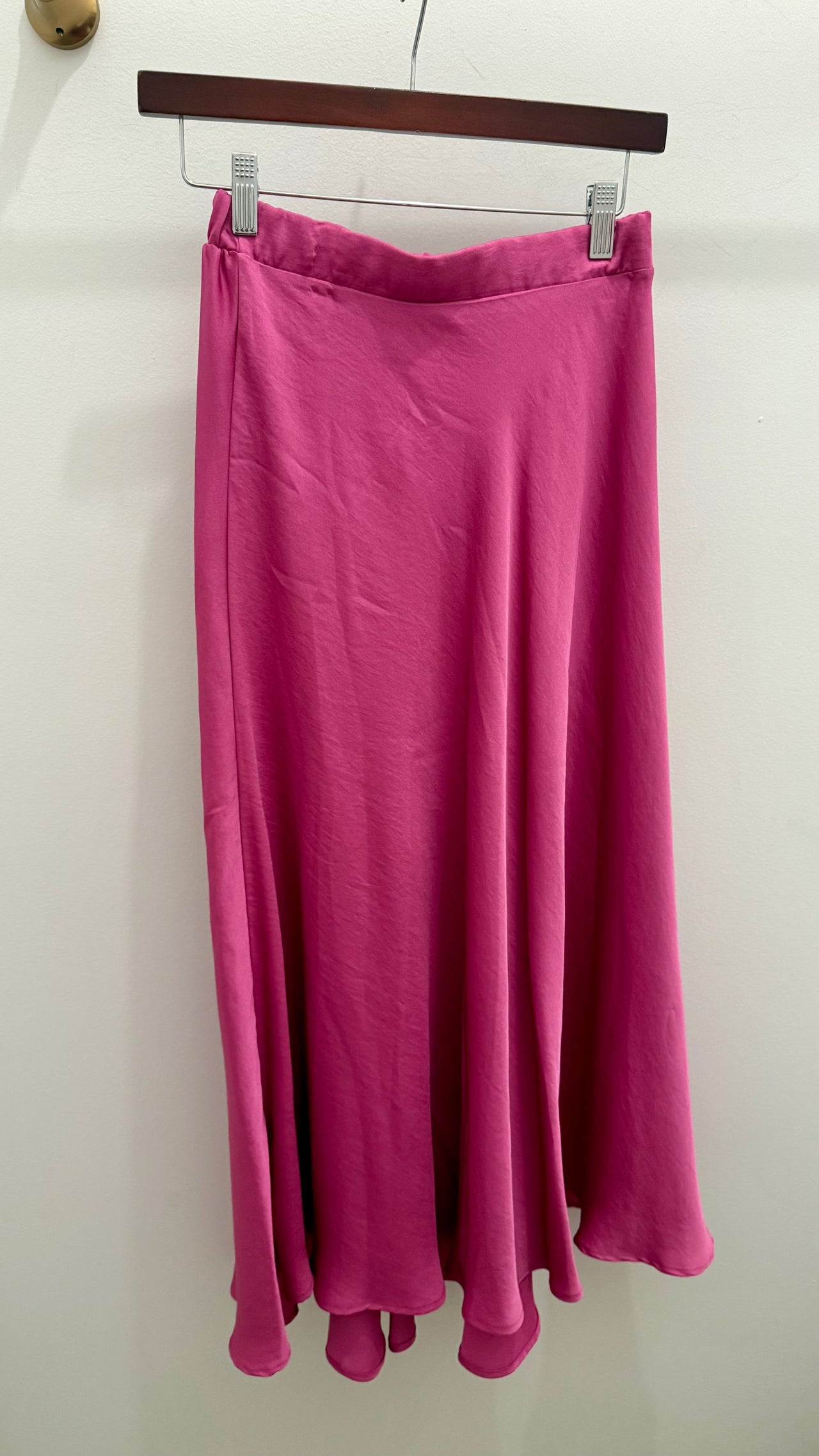 Washed Satin Midi Hi-Low Swing Skirt KLD