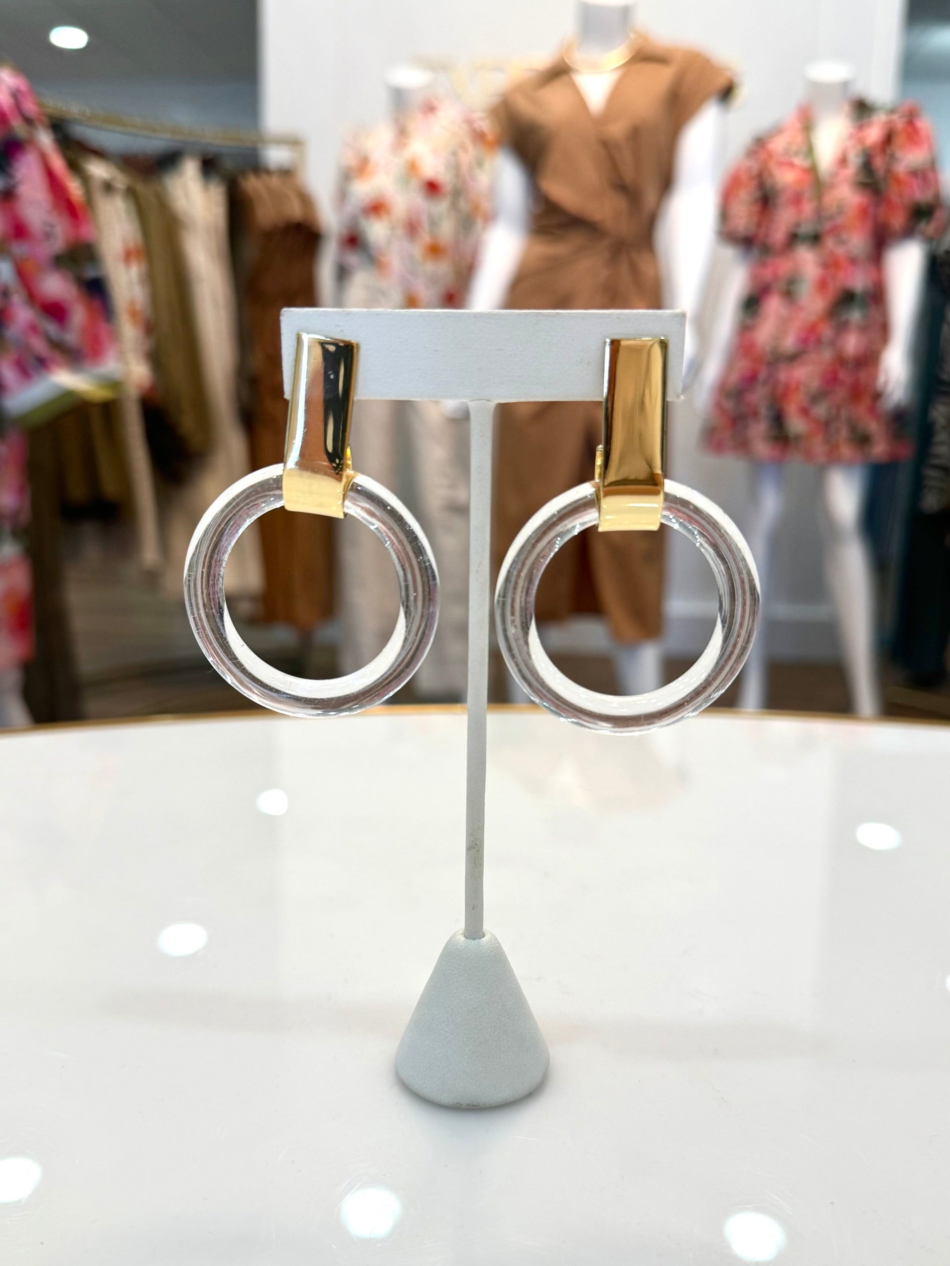 Clear Ring/ & Bar Earrings Golden Stella