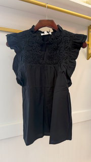 Flutter Sleeve Top w/ Embellished Yoke THML