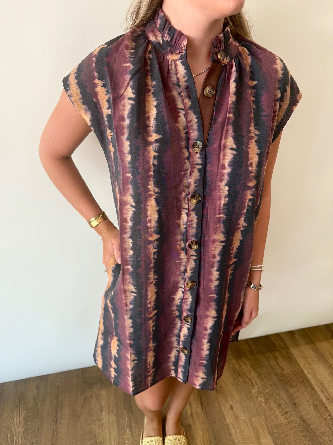 TIE DYE BUTTON UP DRESS THML