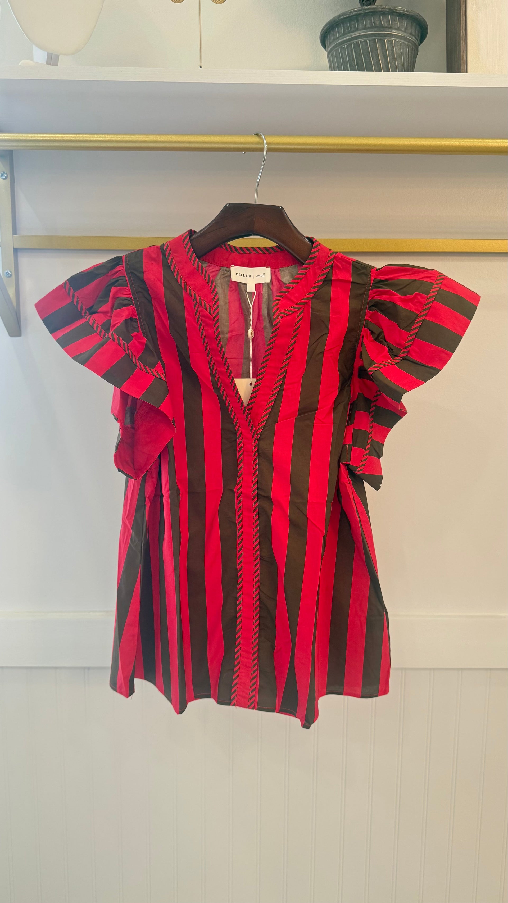 Flutter Sleeve Striped Top Entro