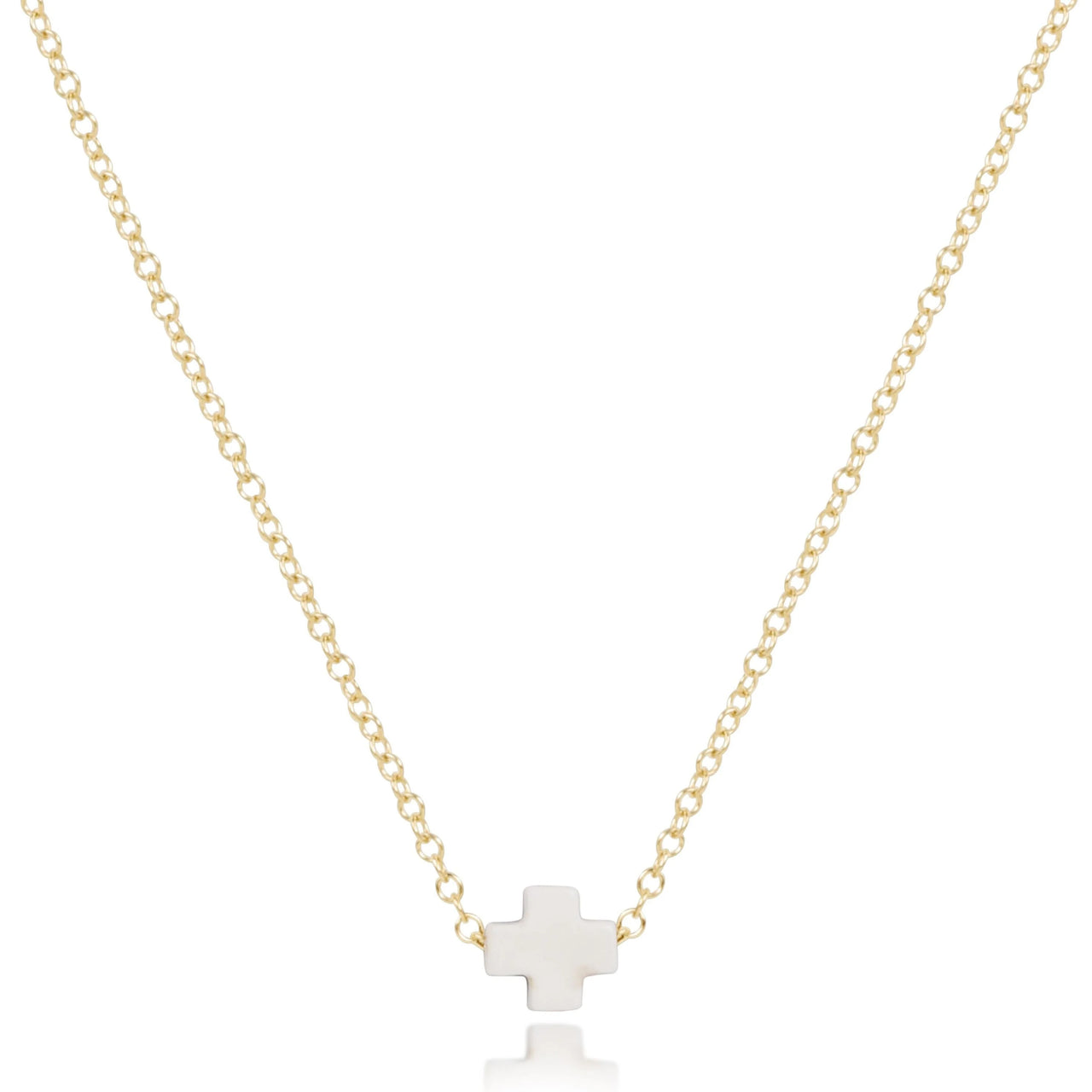 16" Necklace Gold - Signature cross Small - Off White | enewton