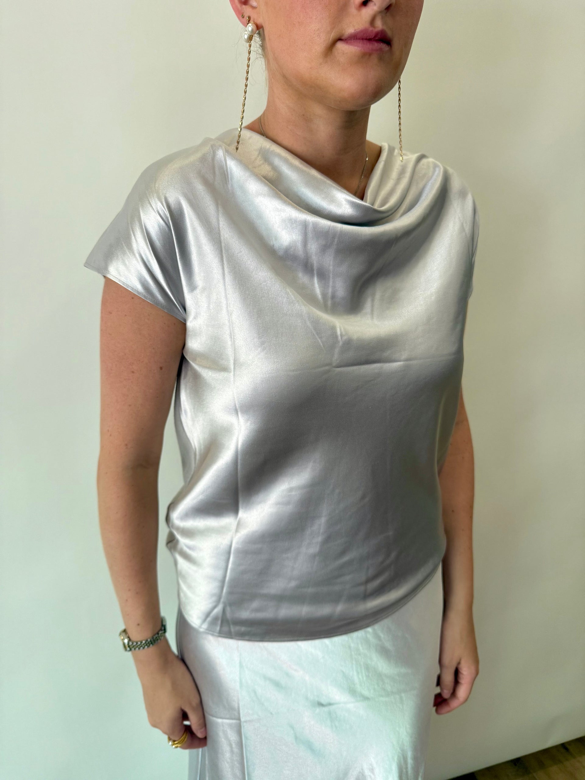 Drape Neck Silk Shirt Current Air