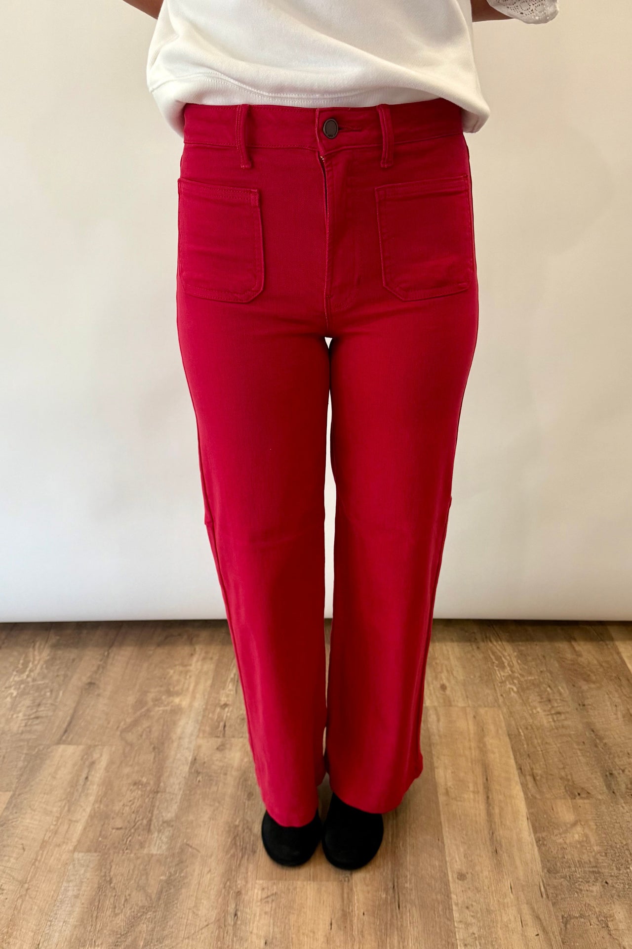 Mini Patch Pocket Wide Leg Jeans Just Black Denim