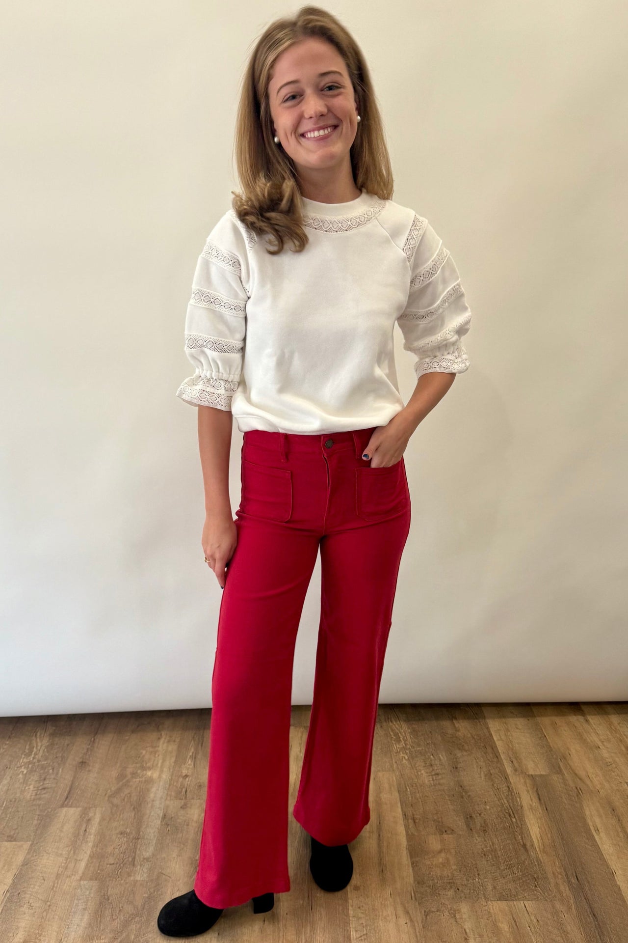 Mini Patch Pocket Wide Leg Jeans Just Black Denim