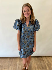 Metallic Puff Sleeve Mini Dress Glam