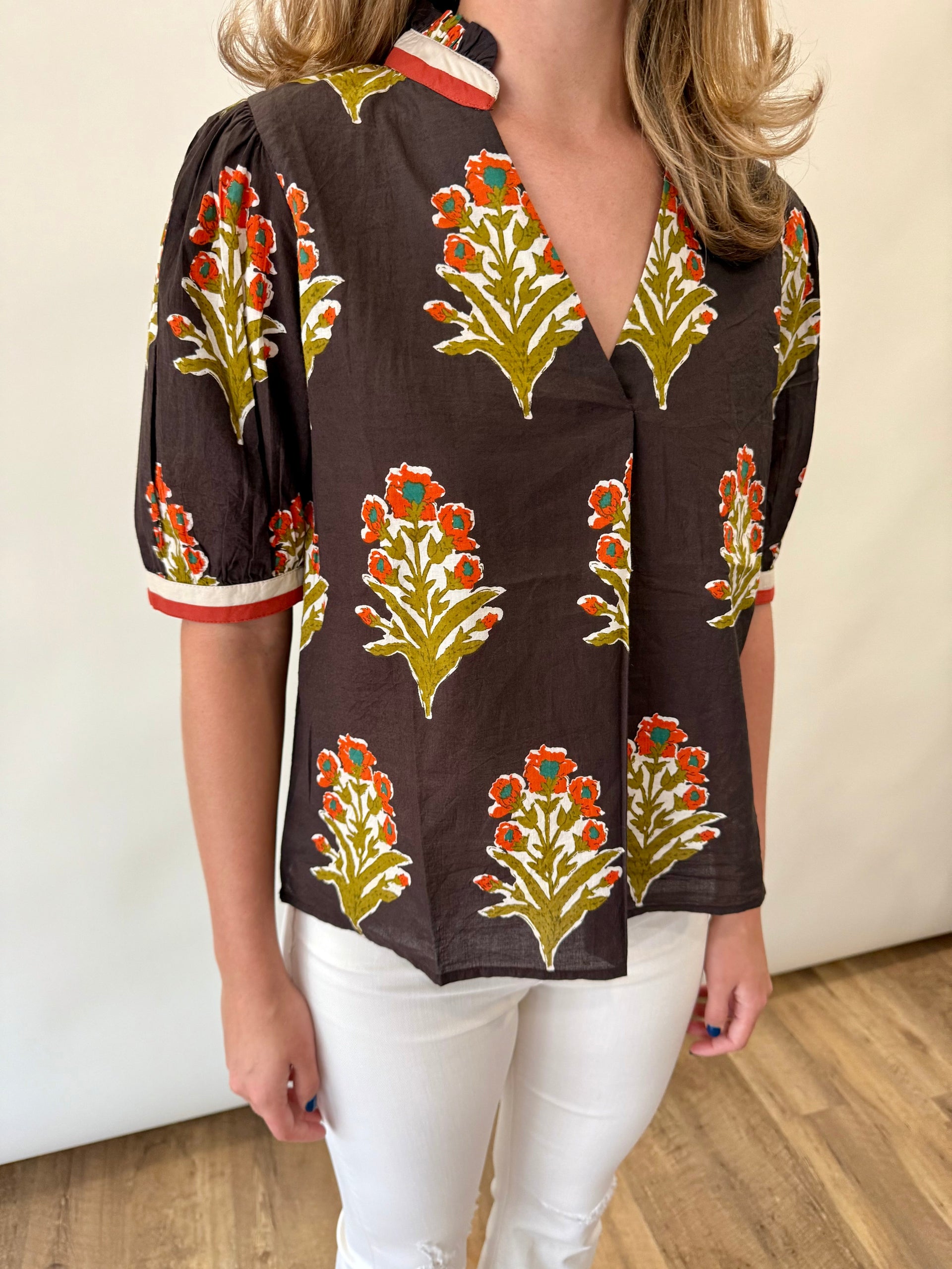 Fall Floral Short Sleeve Shirt THML