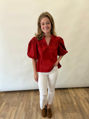 China Collar Puff Sleeve Top Glam