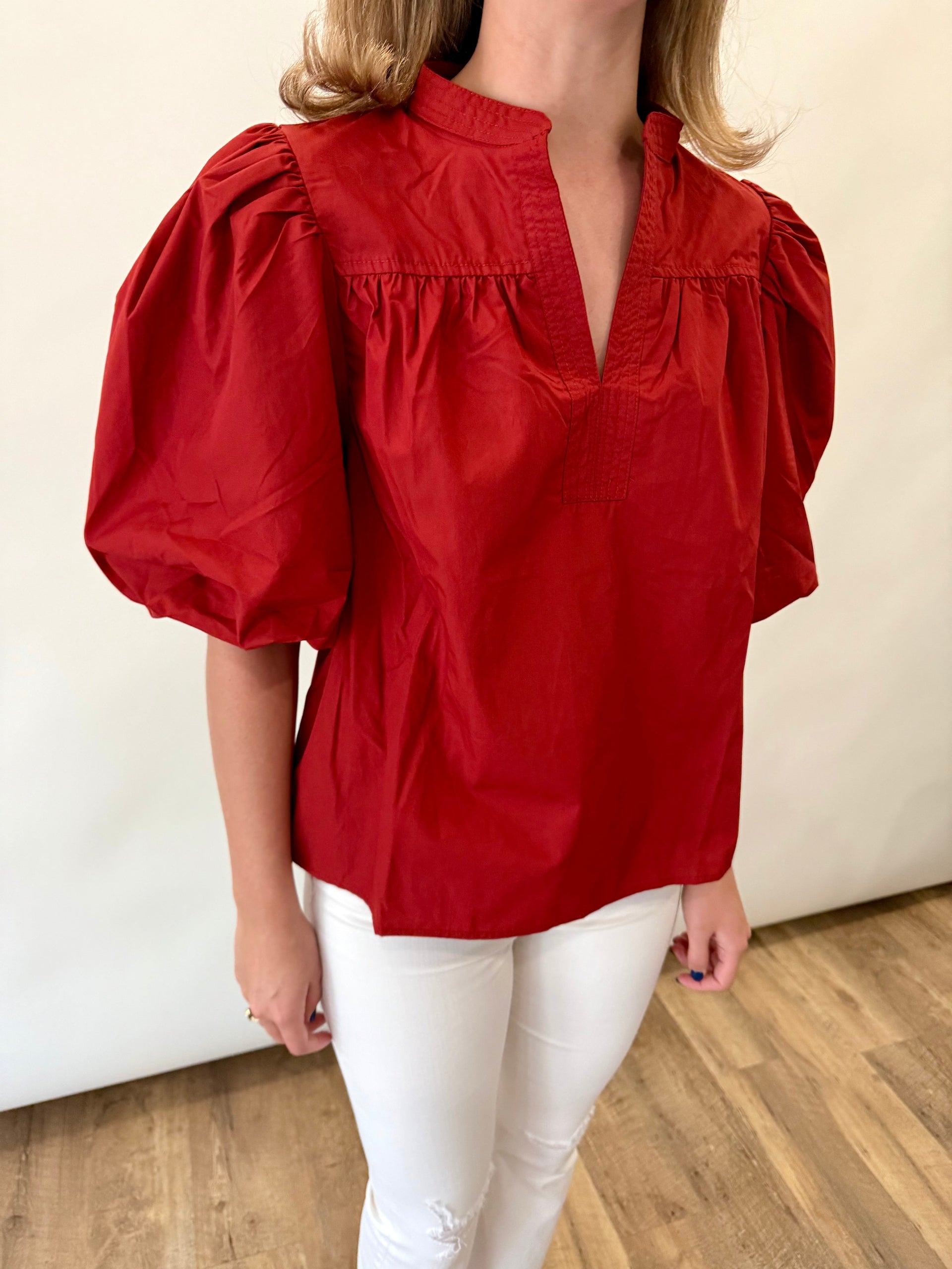 China Collar Puff Sleeve Top Glam