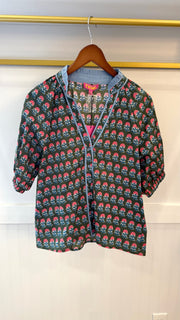 Denim Trim Short Sleeve Printed Top THML
