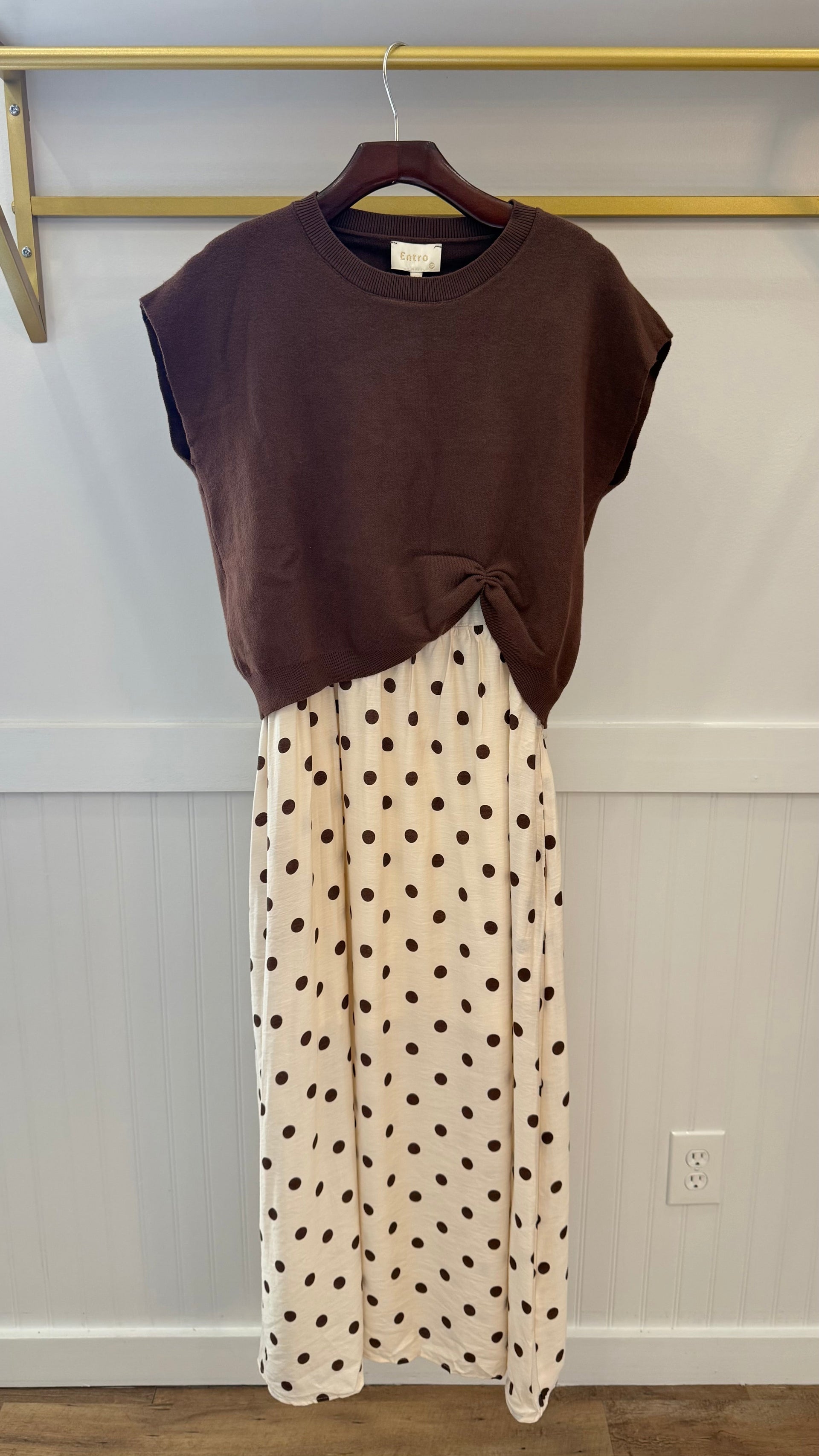 Layered Polka Dot Midi Dress Entro
