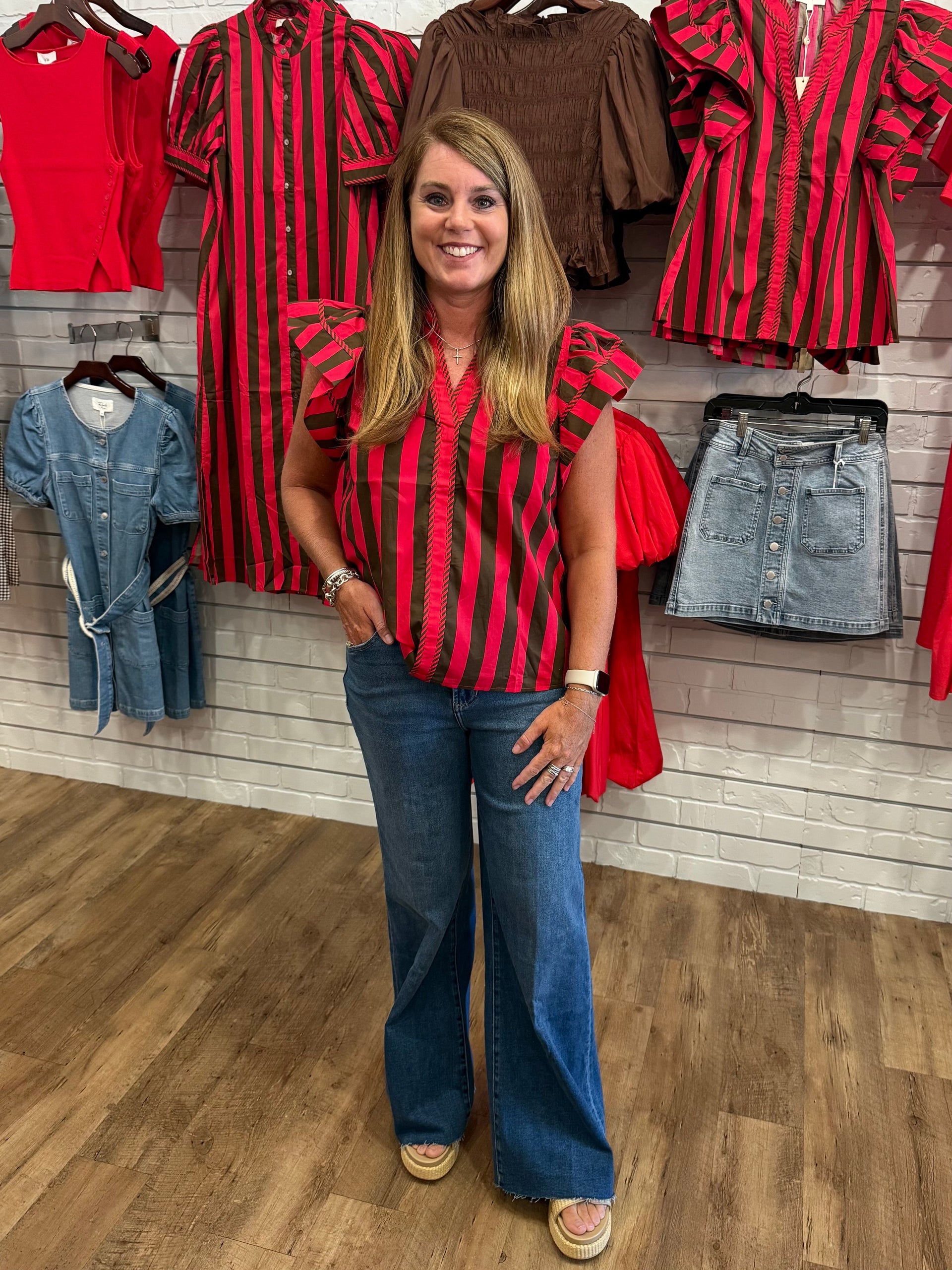 Flutter Sleeve Striped Top Entro