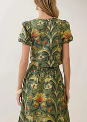 Botanical Puff Sleeve Crop Top TCEC