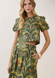 Botanical Puff Sleeve Crop Top TCEC