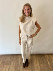 Sleeveless Mock Neck Suede Top THML