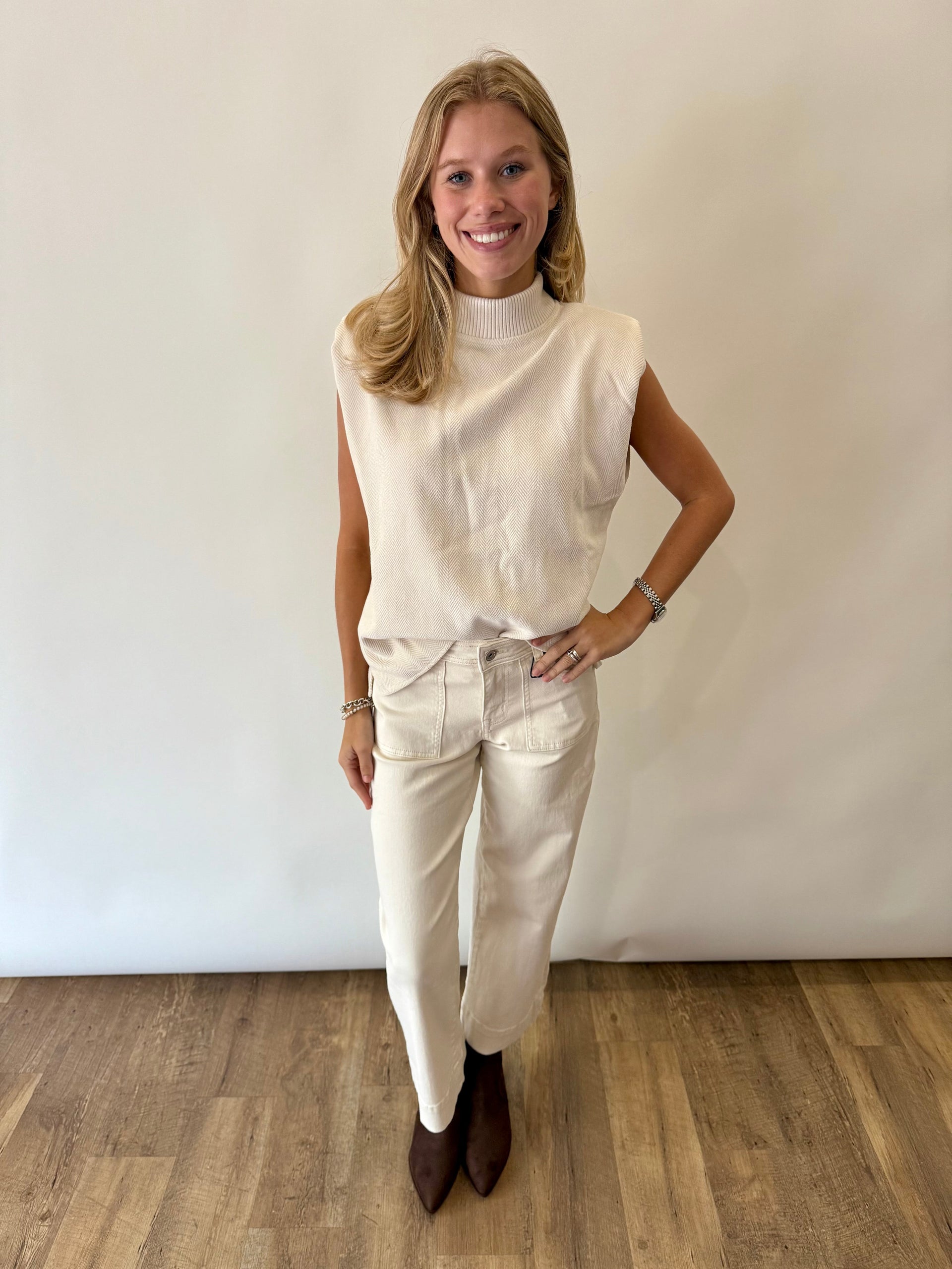 Sleeveless Mock Neck Suede Top THML