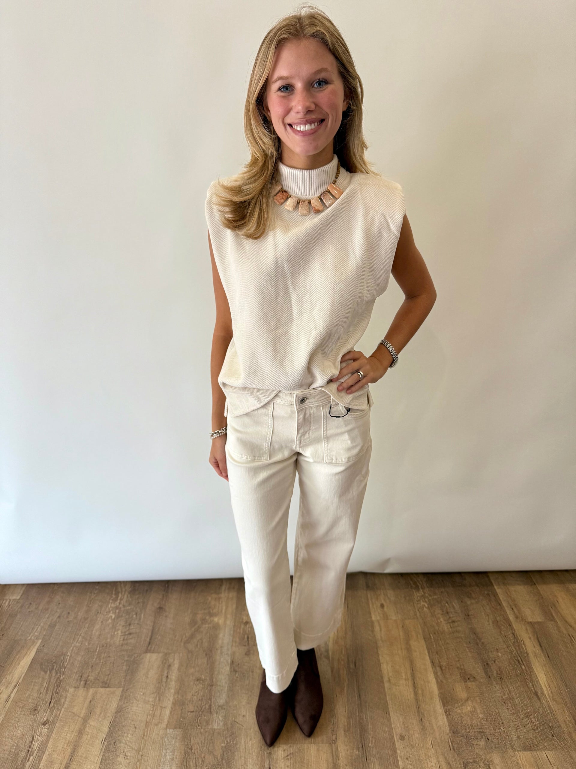 Sleeveless Mock Neck Suede Top THML