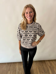 Short Sleeve Abstract Knit Top THML