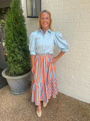 Stripe Tiered Midi Skirt Pinch