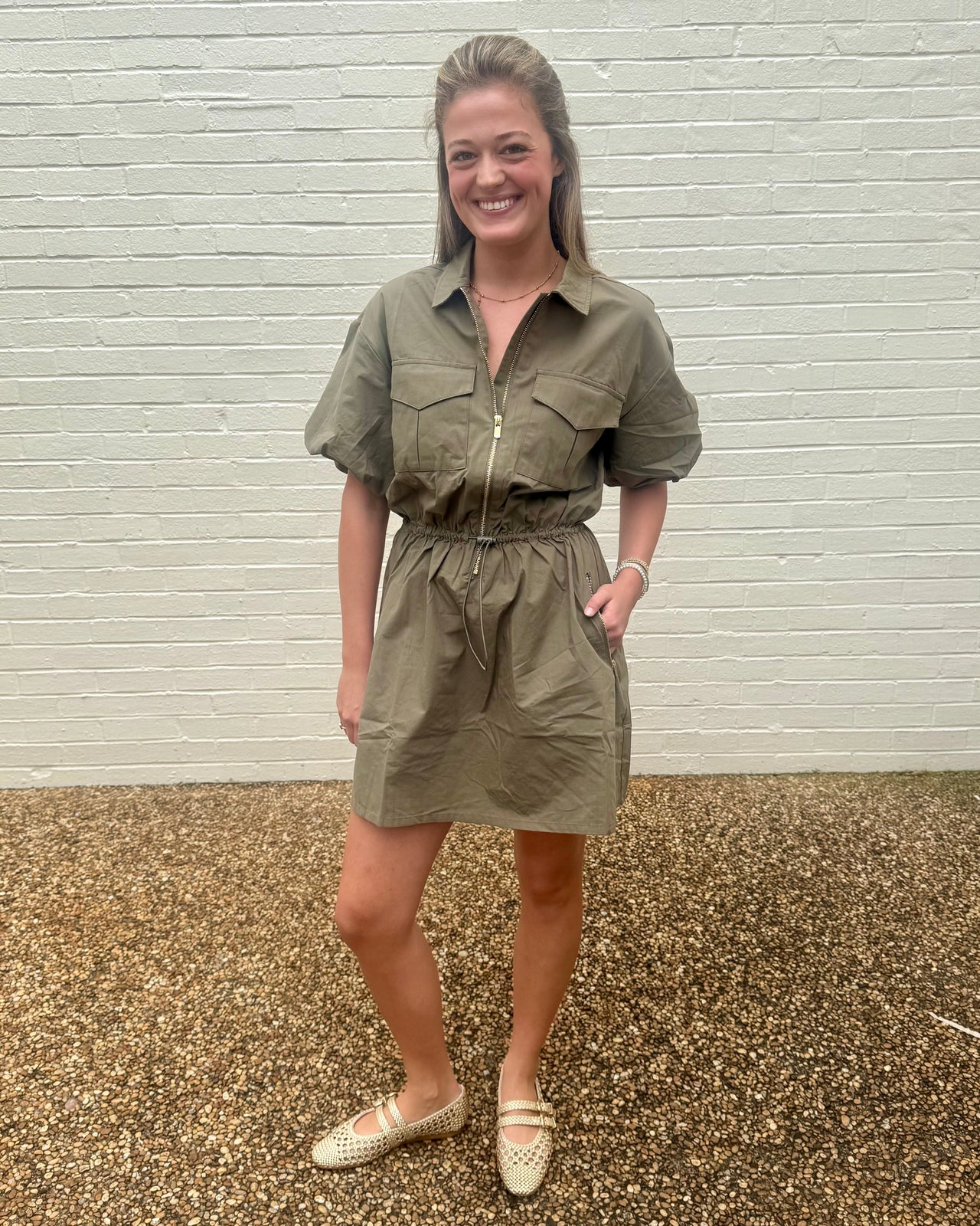 Puff Sleeve Half Zipper Dress THML