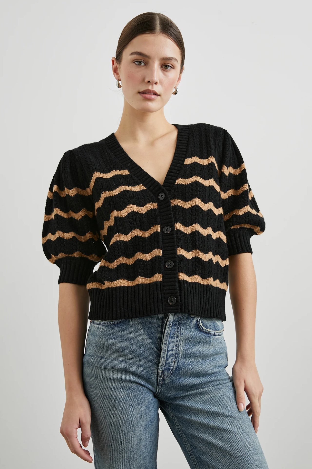 Isla Sweater in Black Camel Stripe