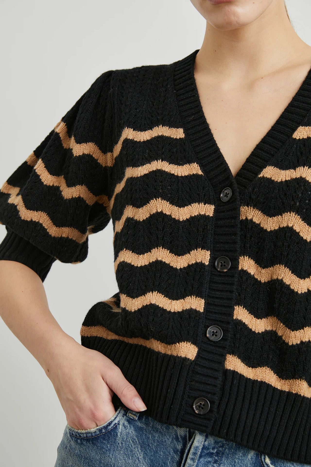 Isla Sweater in Black Camel Stripe