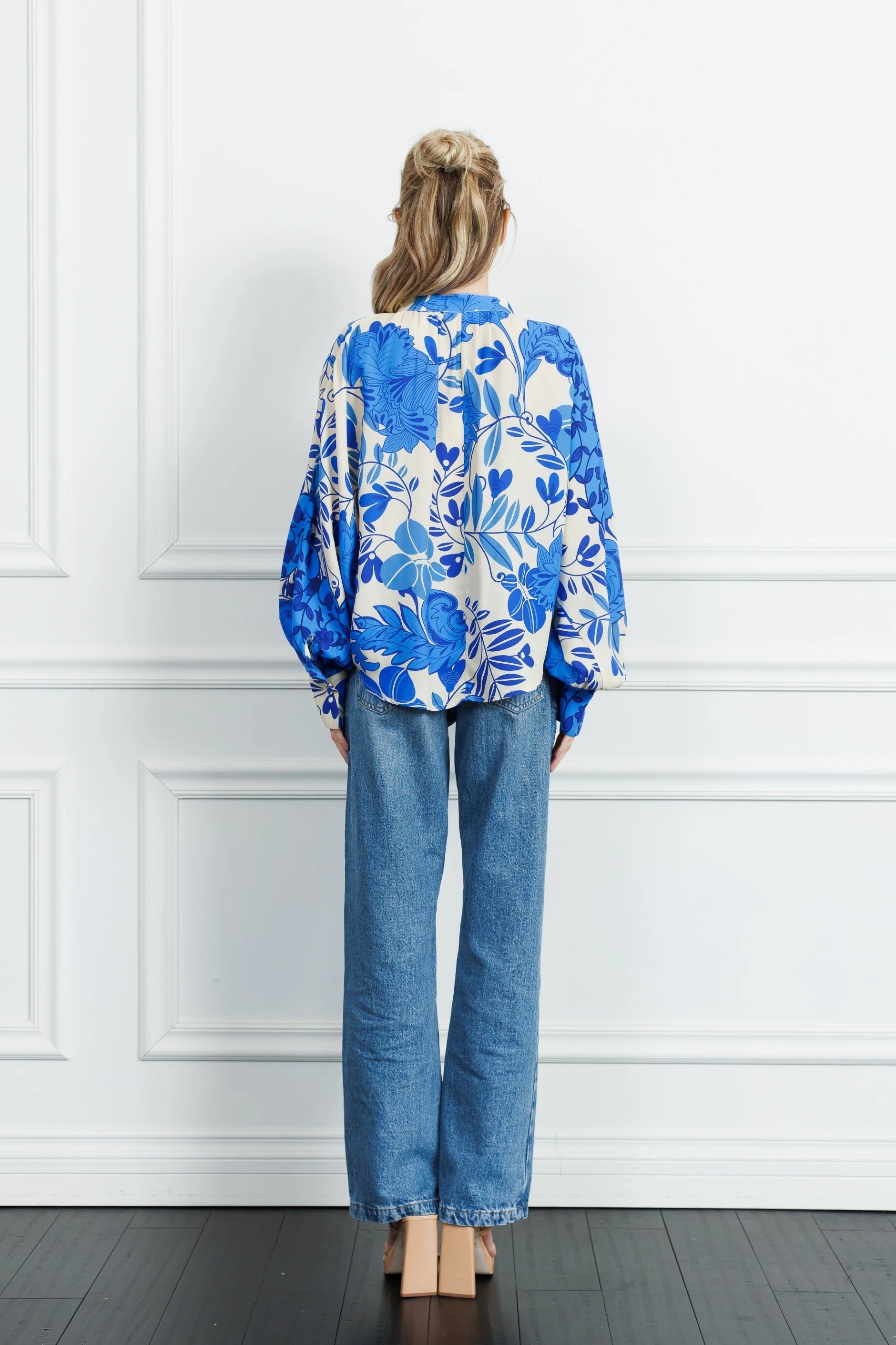 Lexi Printed Batwing Button Down Top Ciebon