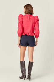 Smocking Detail Puff Sleeve Poplin Blouse English Factory