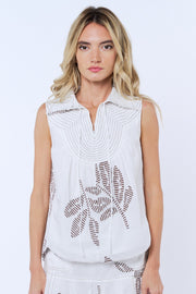 Minah Topstitched Sleeveless Blouse Ciebon