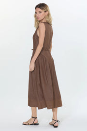 Bruni Topstitched Denim Effect Midi Dress Ciebon